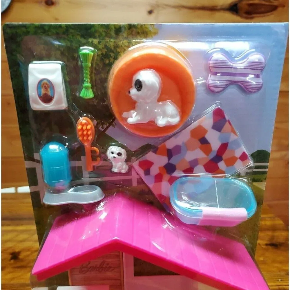 NEW Mattel Barbie Estate Furniture DREAM HOUSE DOG SET Food, Dishes, Bed, Bath++